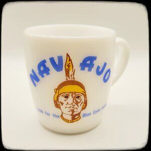 💥 VTG Navajo Freight Lines Look for Blue Eyed Indian Coffee Mug Milk Glass 💥